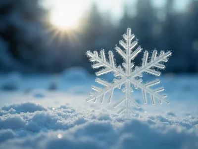 Single Intricate Snowflake Resting On Fresh Winter Snow