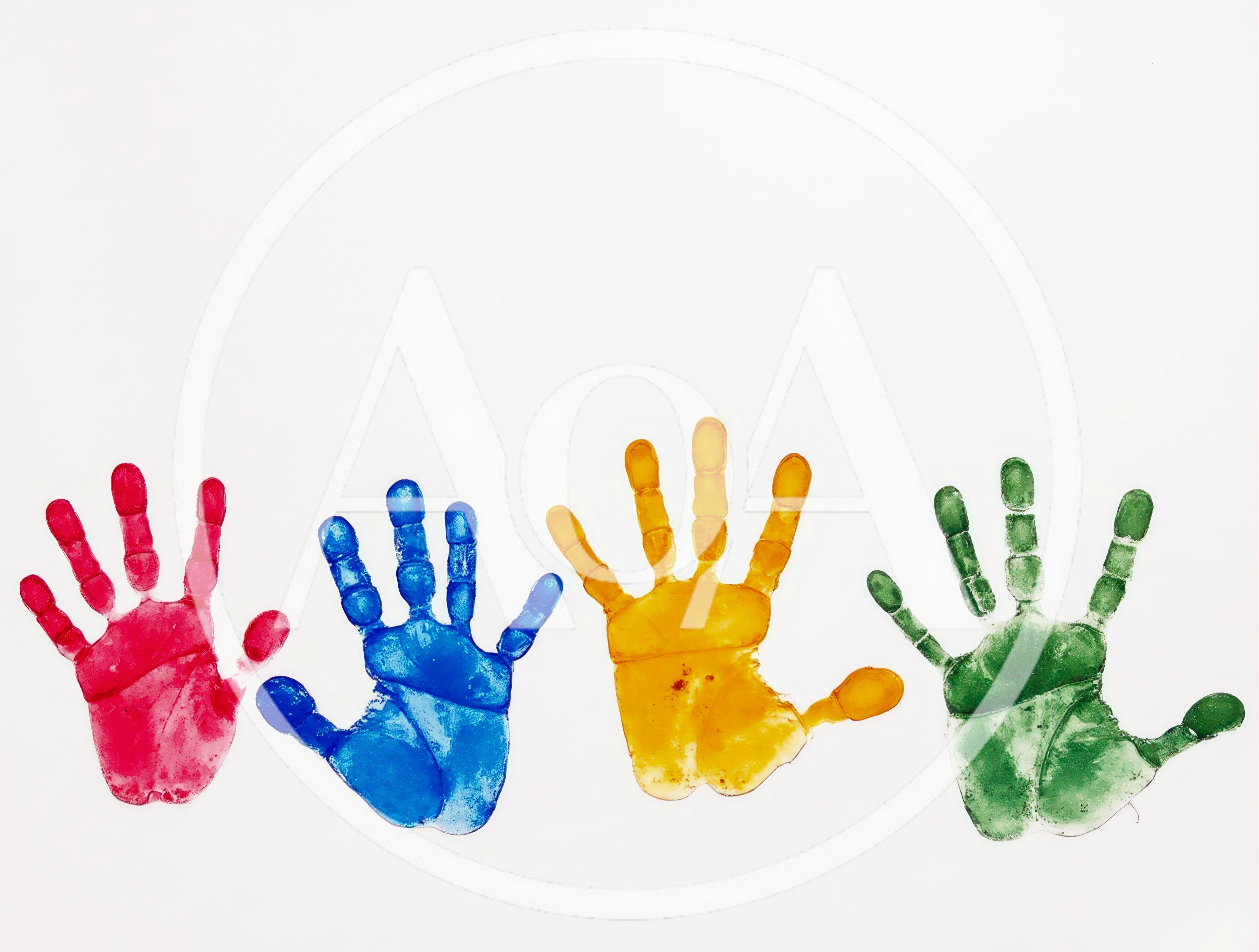 Four Colorful Handprints On White Background