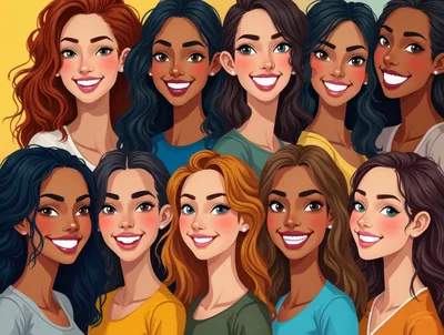 Diverse Group Of Smiling Women Portraits