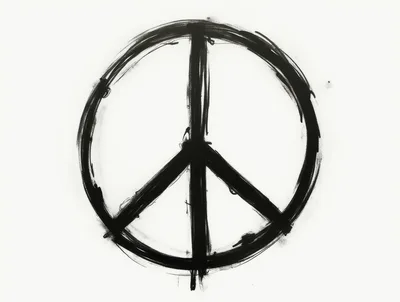 Hand Painted Black Peace Symbol On White Background