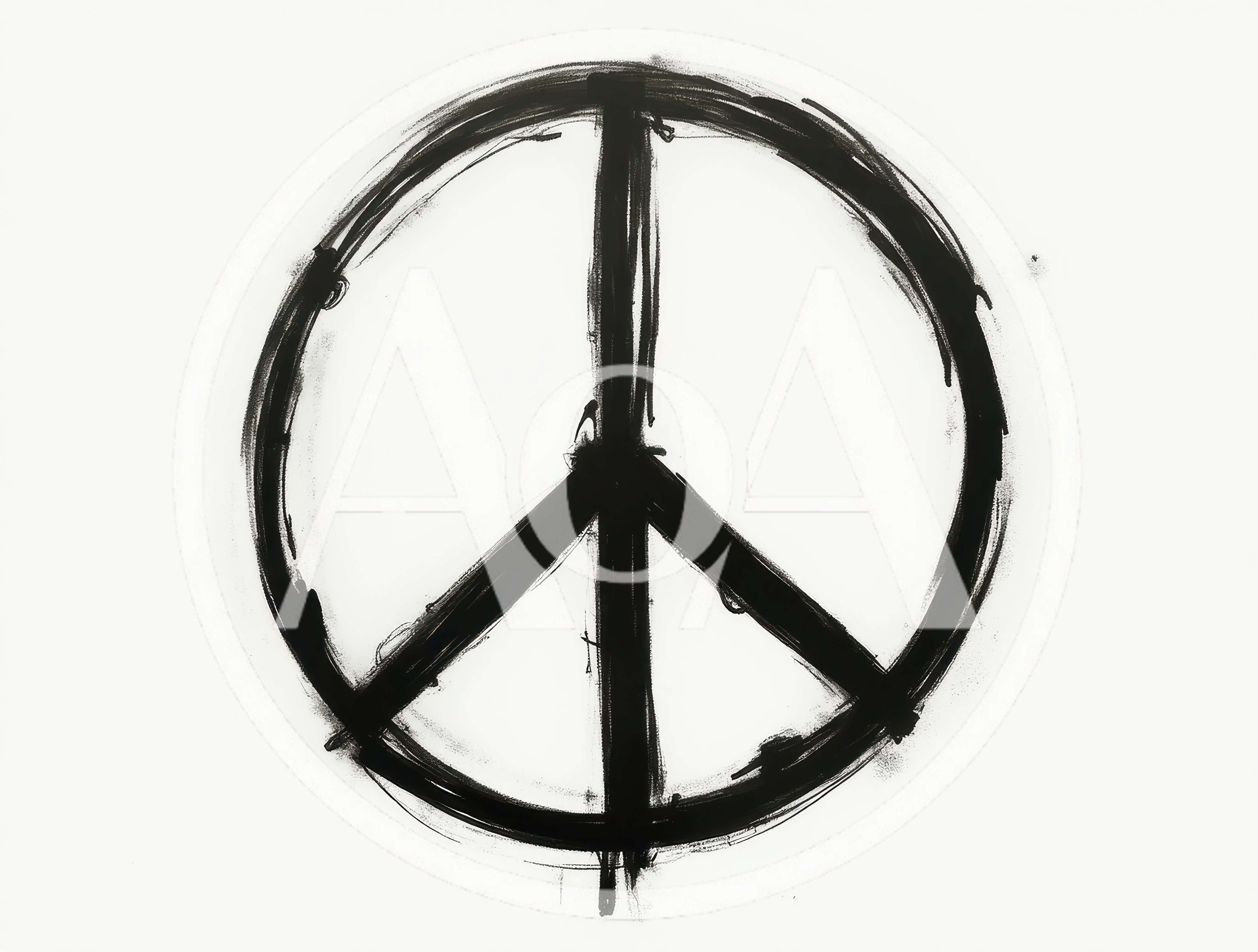 Hand Painted Black Peace Symbol On White Background