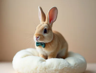 Cute Bunny Wearing A Green Bow Tie