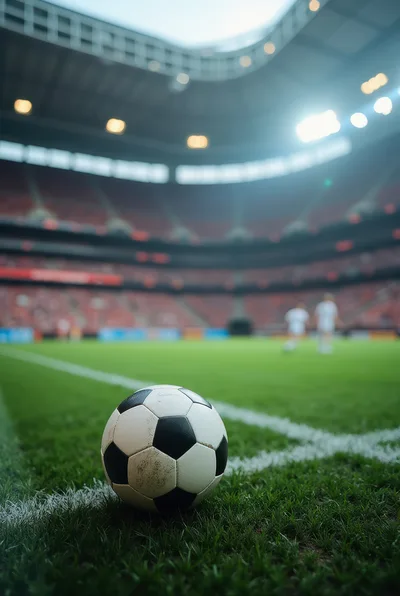 Soccer Ball Resting On The Pitch At A Stadium