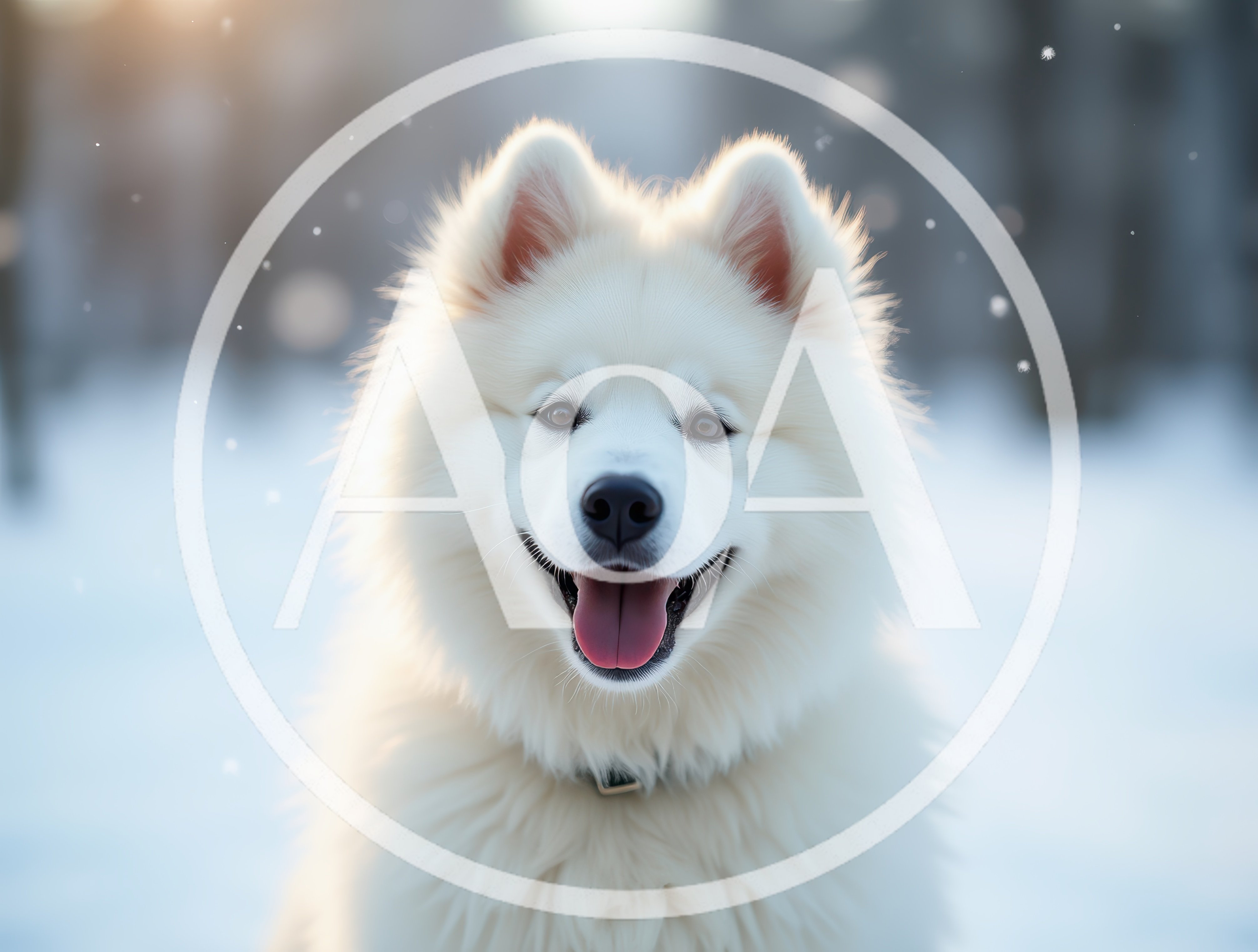 Portrait Of A Happy White Samoyed Dog In Winter