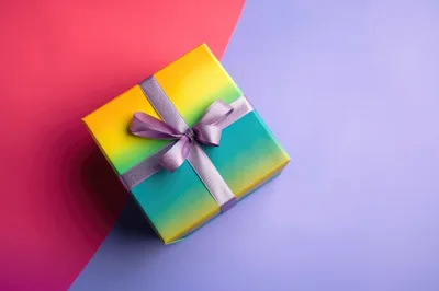 Gradient Gift Box With Purple Ribbon