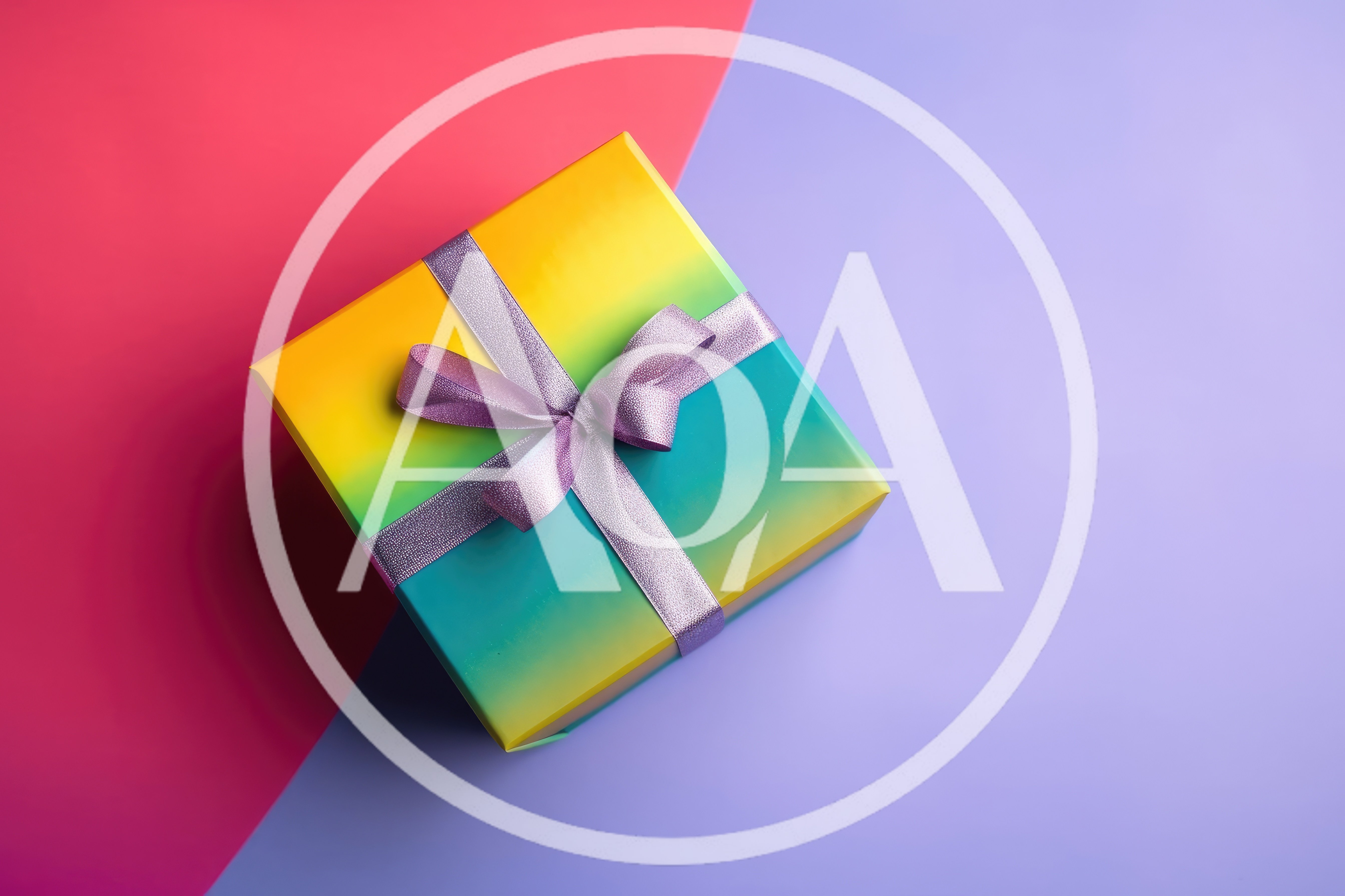 Gradient Gift Box With Purple Ribbon
