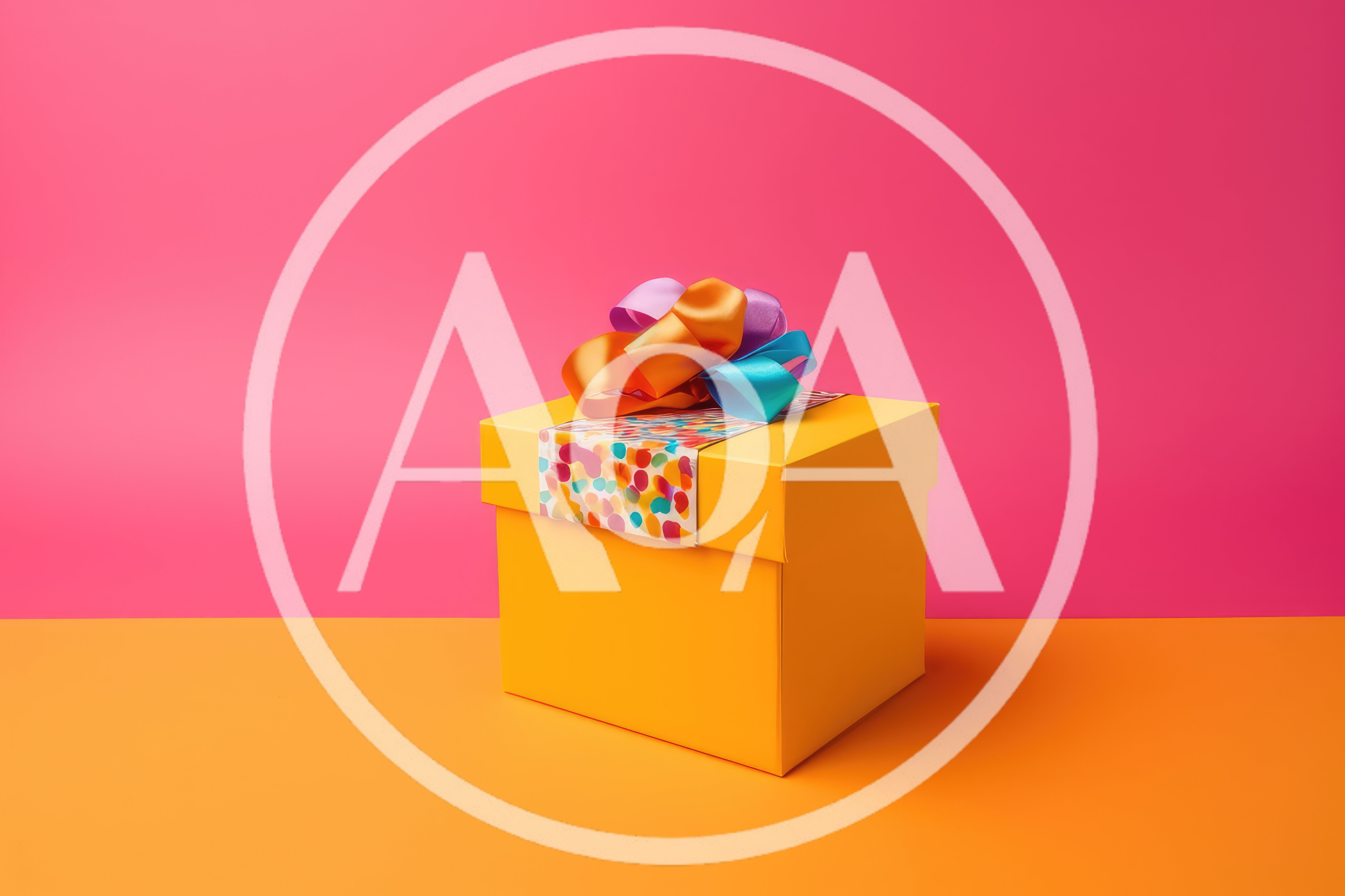 Yellow Gift Box With Colorful Ribbon