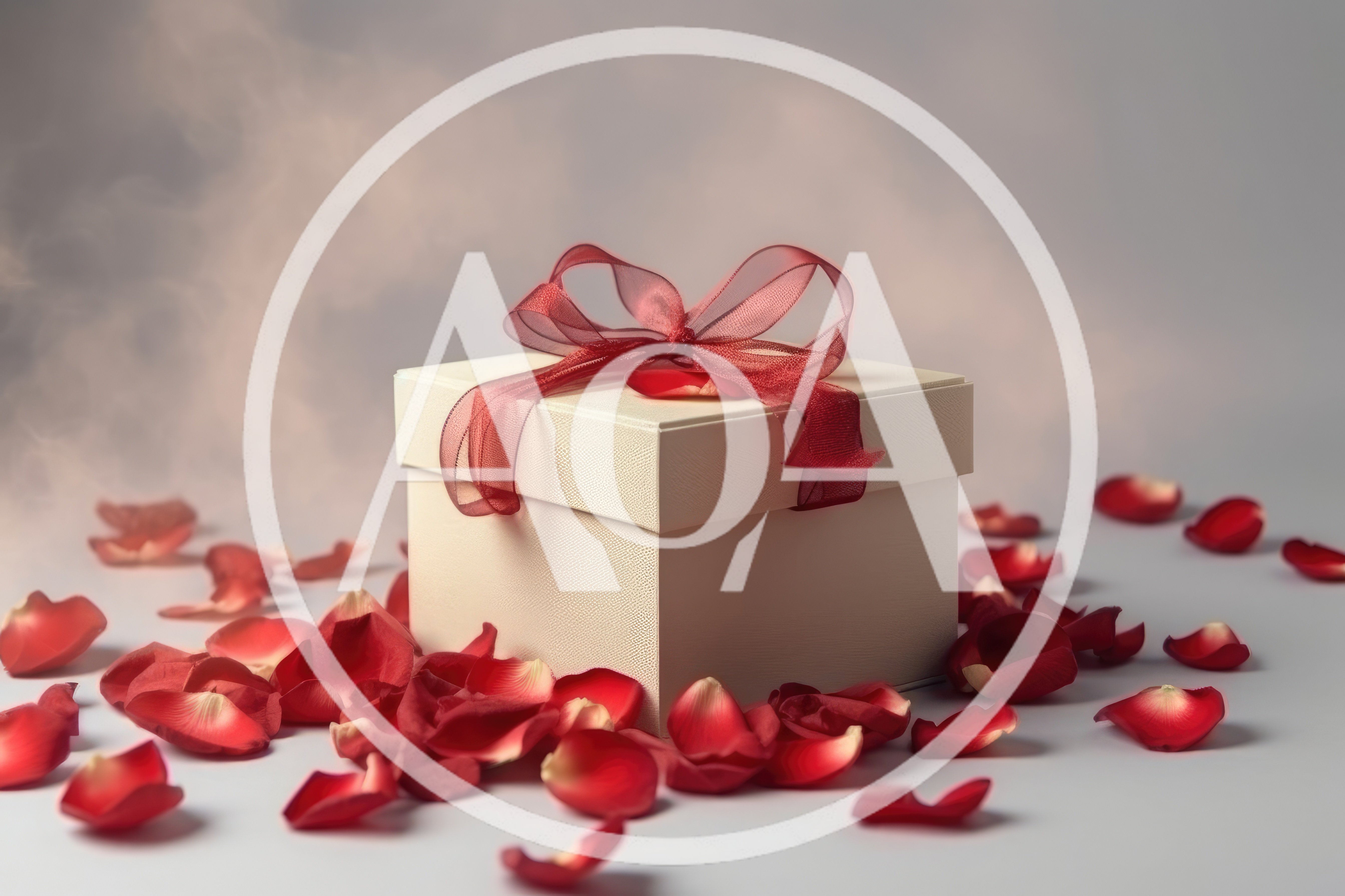 Gift Box Surrounded By Red Rose Petals