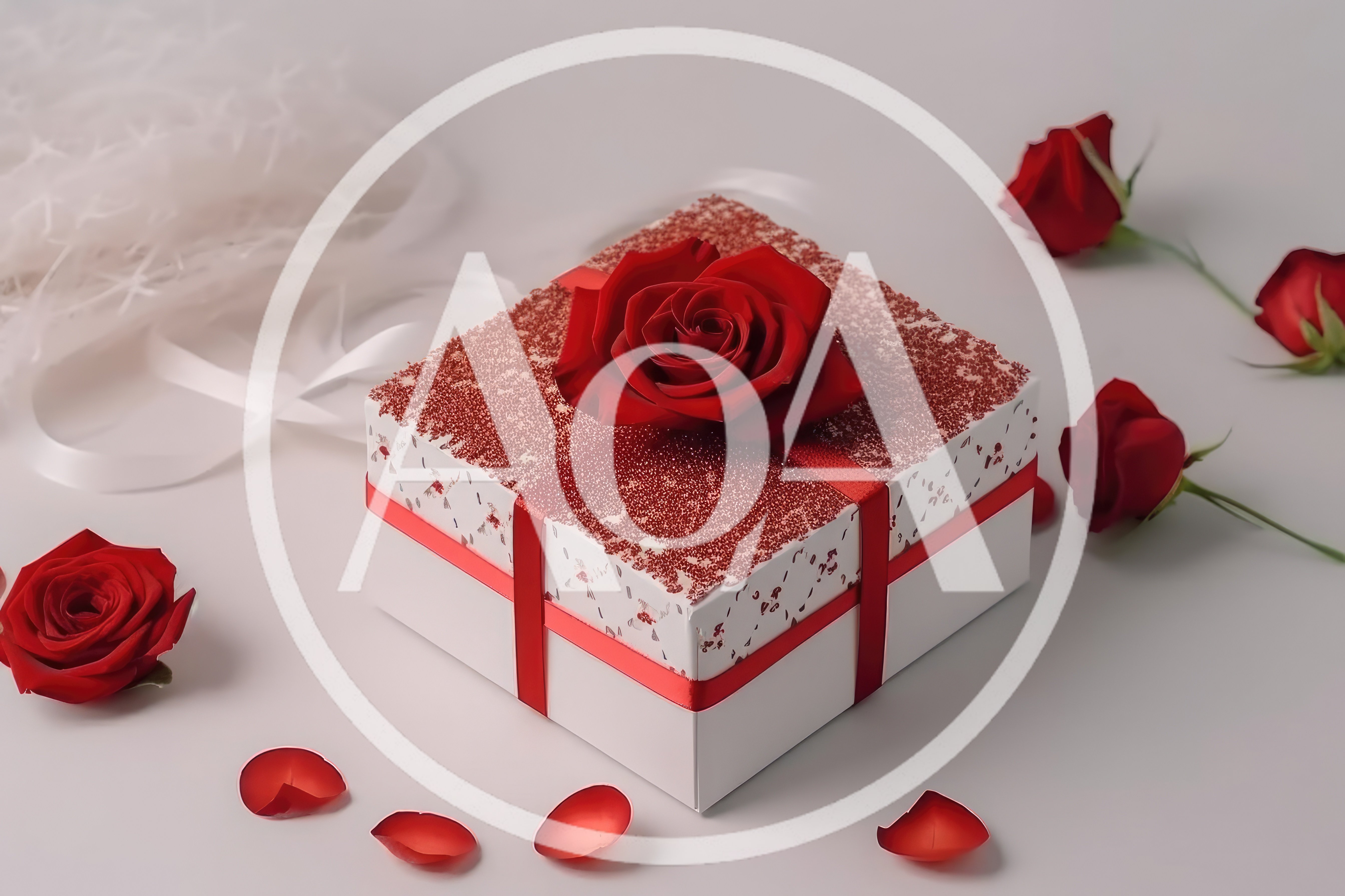 Gift Box With Red Rose And Petals