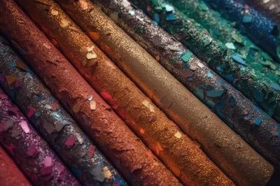 Close Up Of Colorful Glittery Textured Cylindrical Objects
