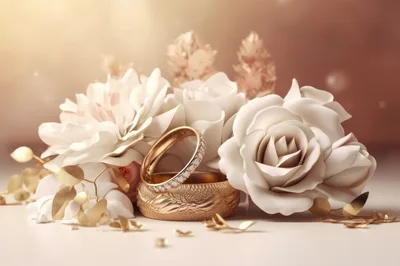 Elegant Gold Wedding Rings With White Roses