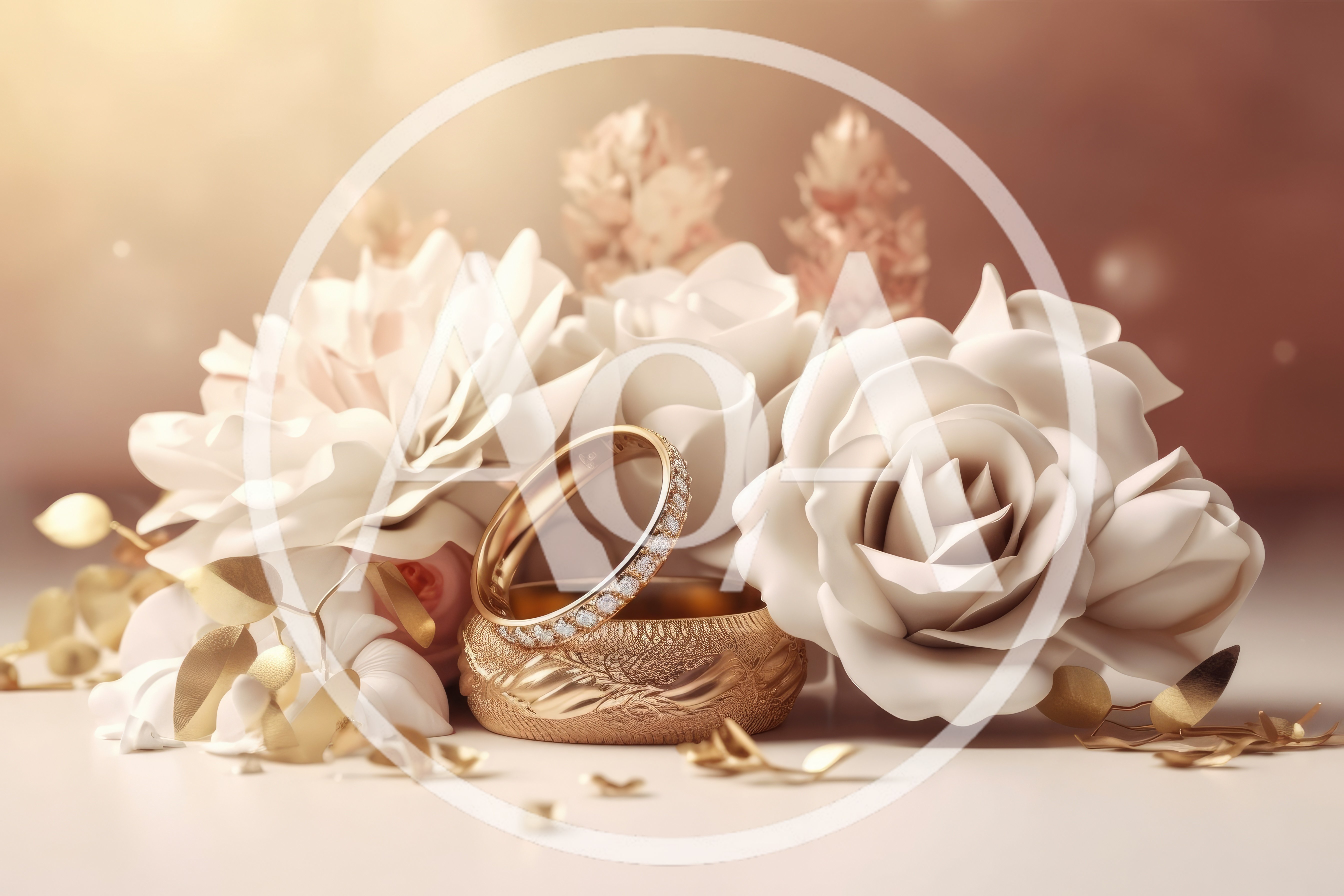 Elegant Gold Wedding Rings With White Roses