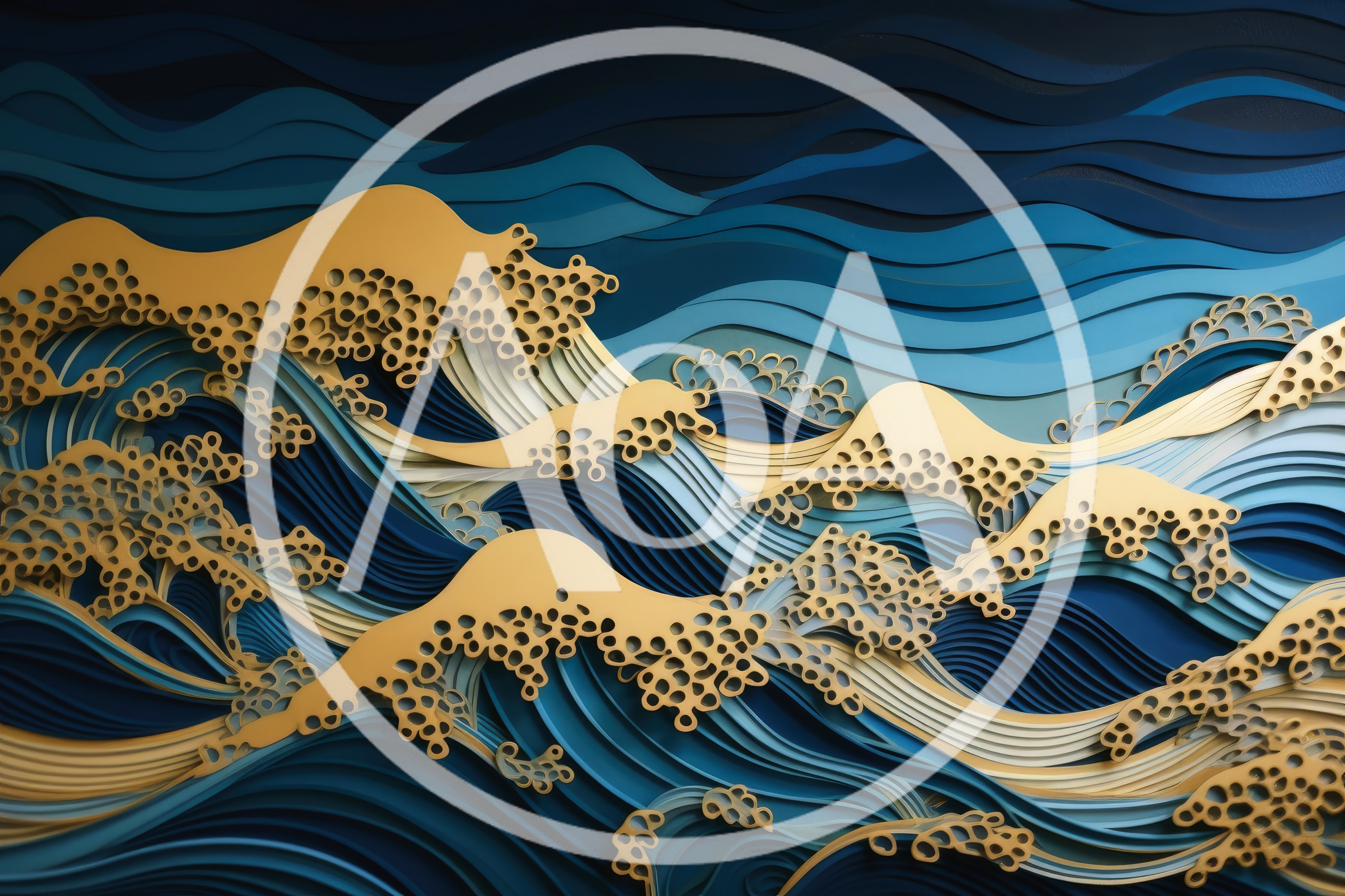 Layered Paper Cutout Style Ocean Wave Illustration