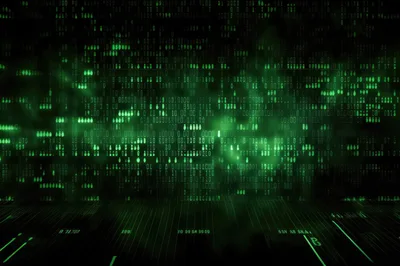 Digital Matrix Code Background With Glowing Green Data