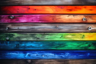 Horizontal Wooden Planks Painted In Vibrant Rainbow Colors