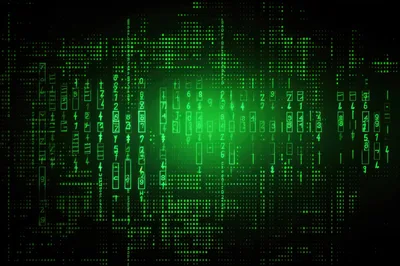 Digital Matrix Code Background With Glowing Green Numbers