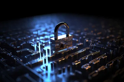 Cybersecurity Padlock On Digital Circuit Board