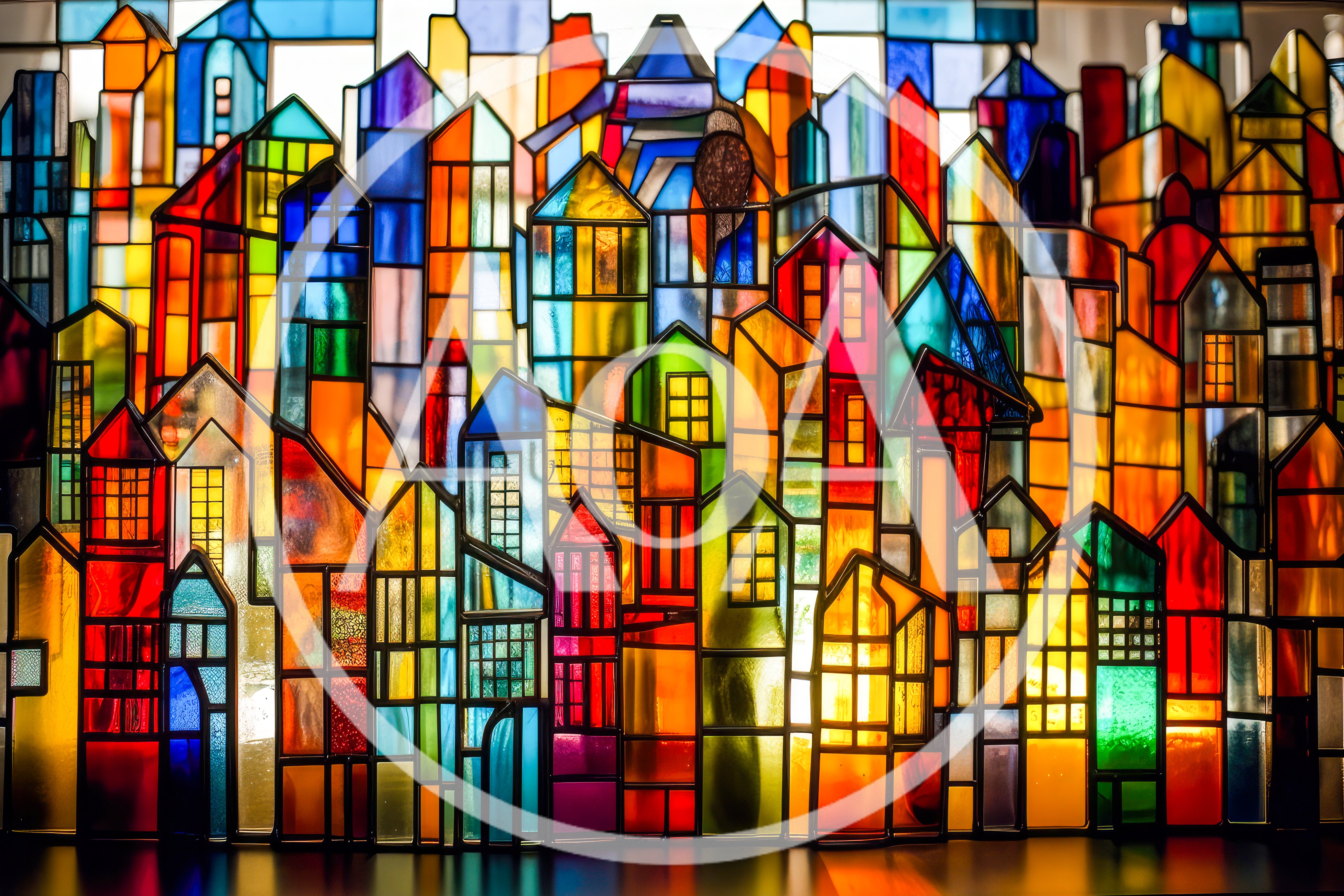 Stained Glass Cityscape Art Piece