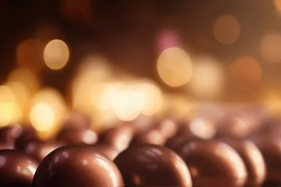 Close Up Of Shiny Bronze Spheres With Bokeh Background