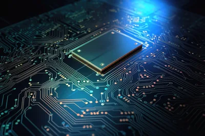 Close Up Of A Microchip On A Circuit Board