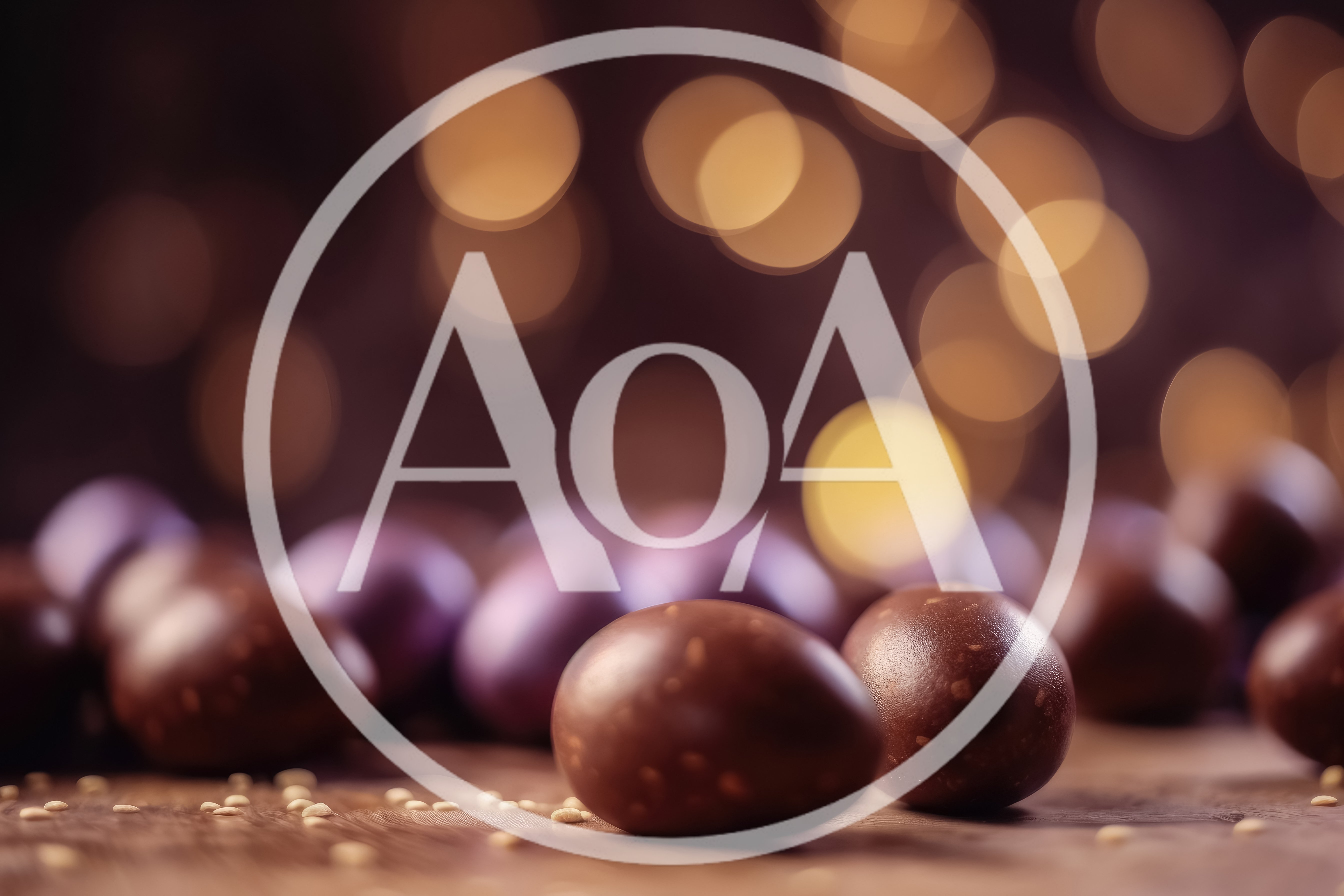 Chocolate Easter Eggs on Wooden Surface with Bokeh Lights
