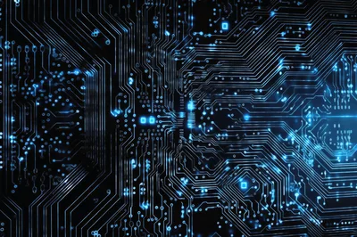 Glowing Blue Digital Circuit Board Background