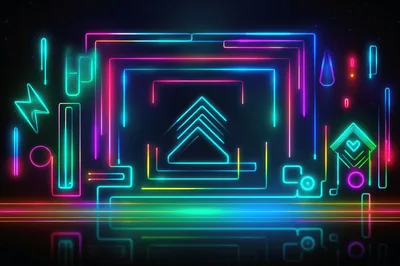 Neon Abstract Geometric Shapes With Glowing Light Trails
