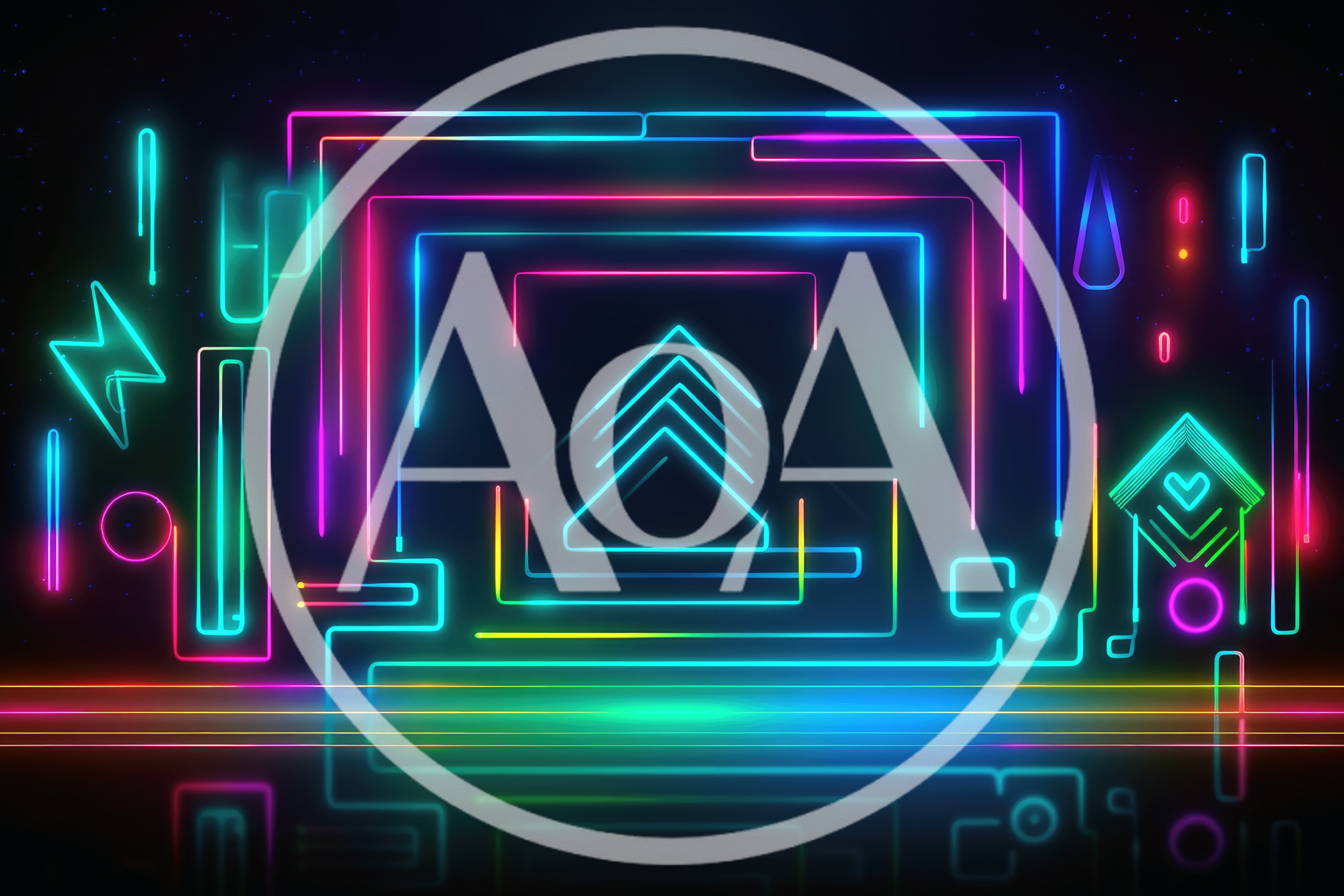 Neon Abstract Geometric Shapes With Glowing Light Trails