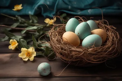 Easter Eggs In A Rustic Straw Nest