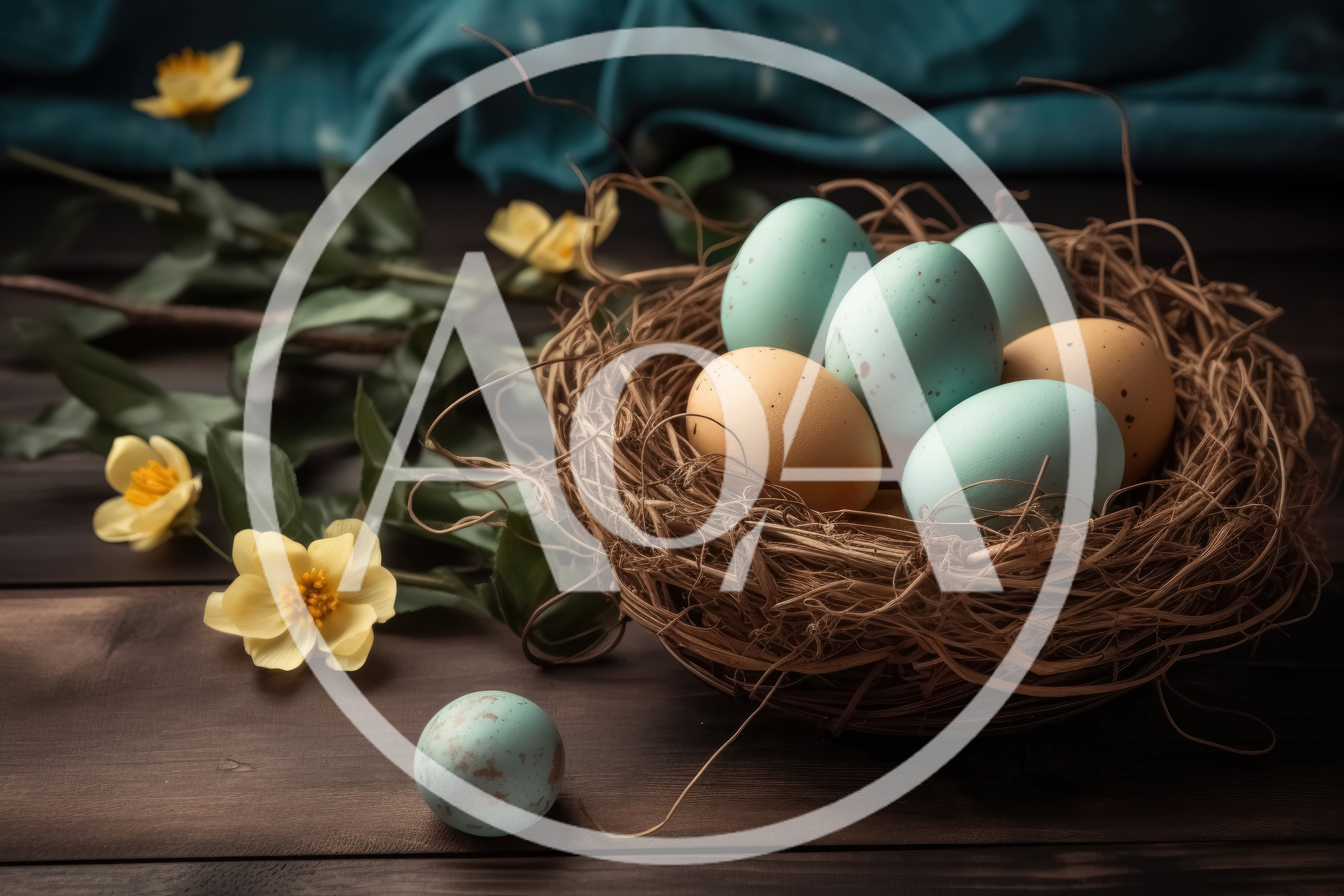 Easter Eggs In A Rustic Straw Nest