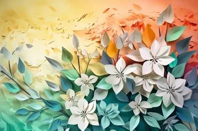Paper Cutout Floral Arrangement With Soft Gradient Background