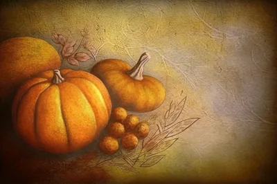 Autumn Harvest Pumpkins With Berries And Foliage Illustration
