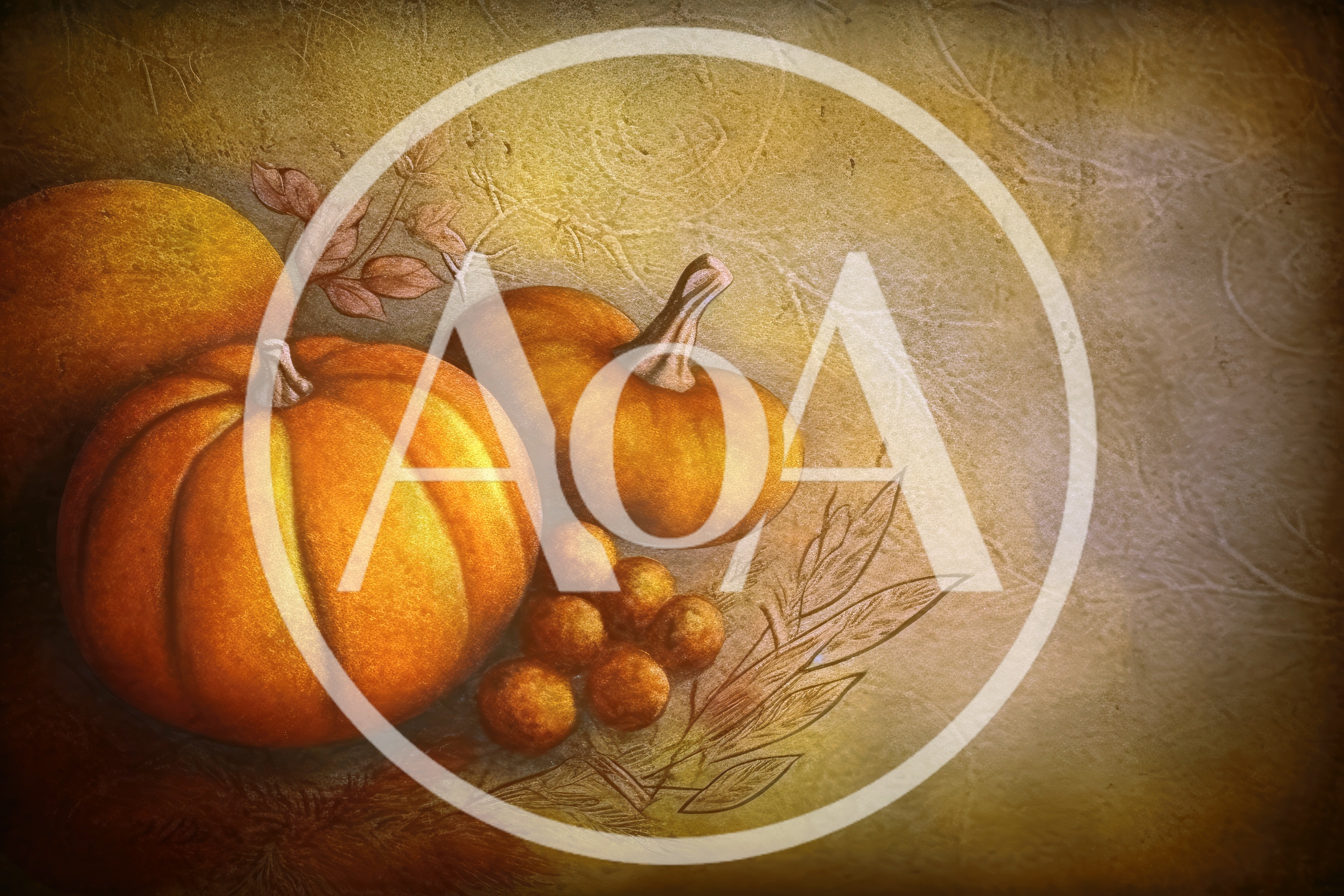 Autumn Harvest Pumpkins With Berries And Foliage Illustration