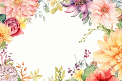 Watercolor Floral Frame With Vibrant Dahlia Flowers