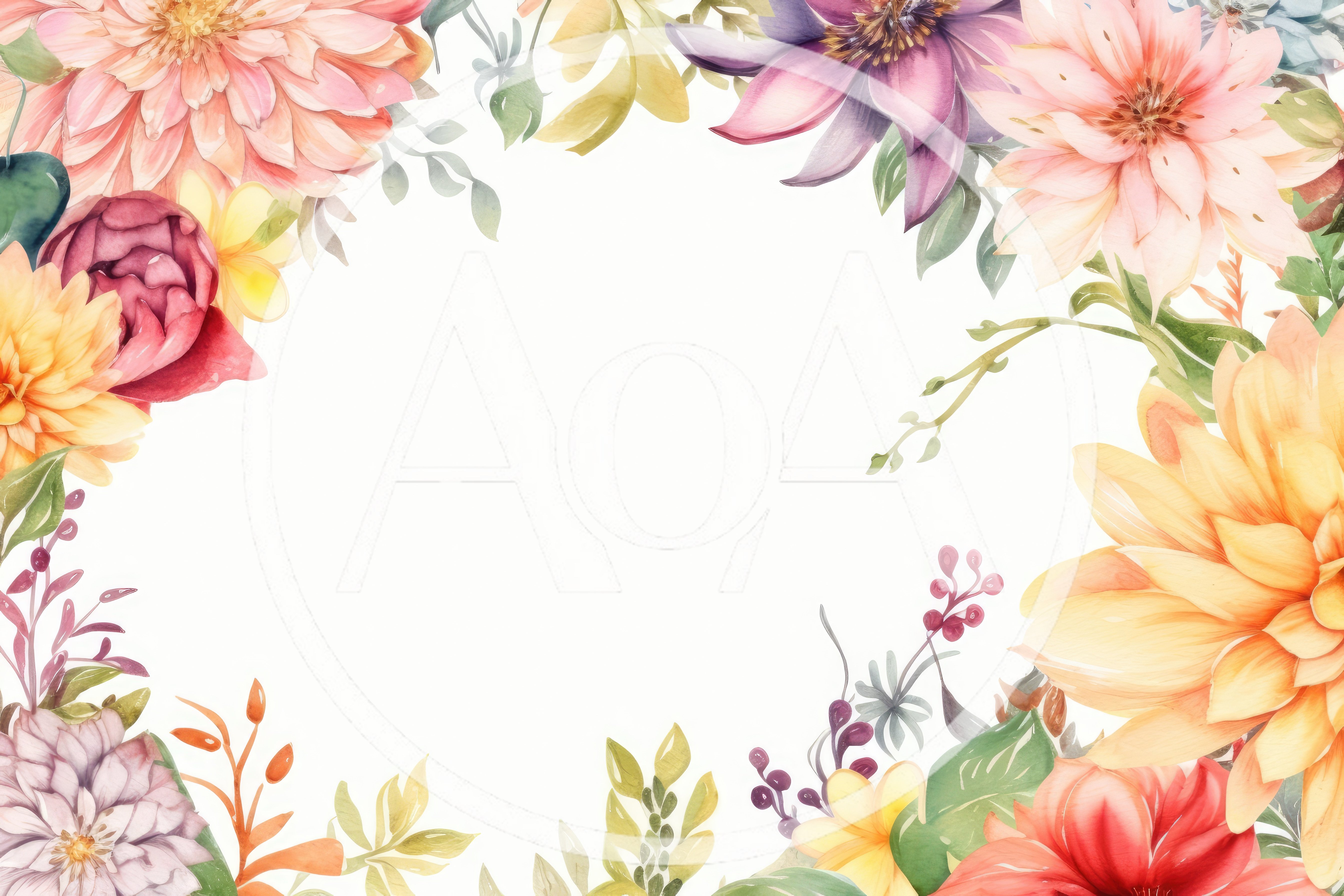 Watercolor Floral Frame With Vibrant Dahlia Flowers