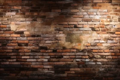 Weathered Red Brick Wall With Patchy Plaster Texture