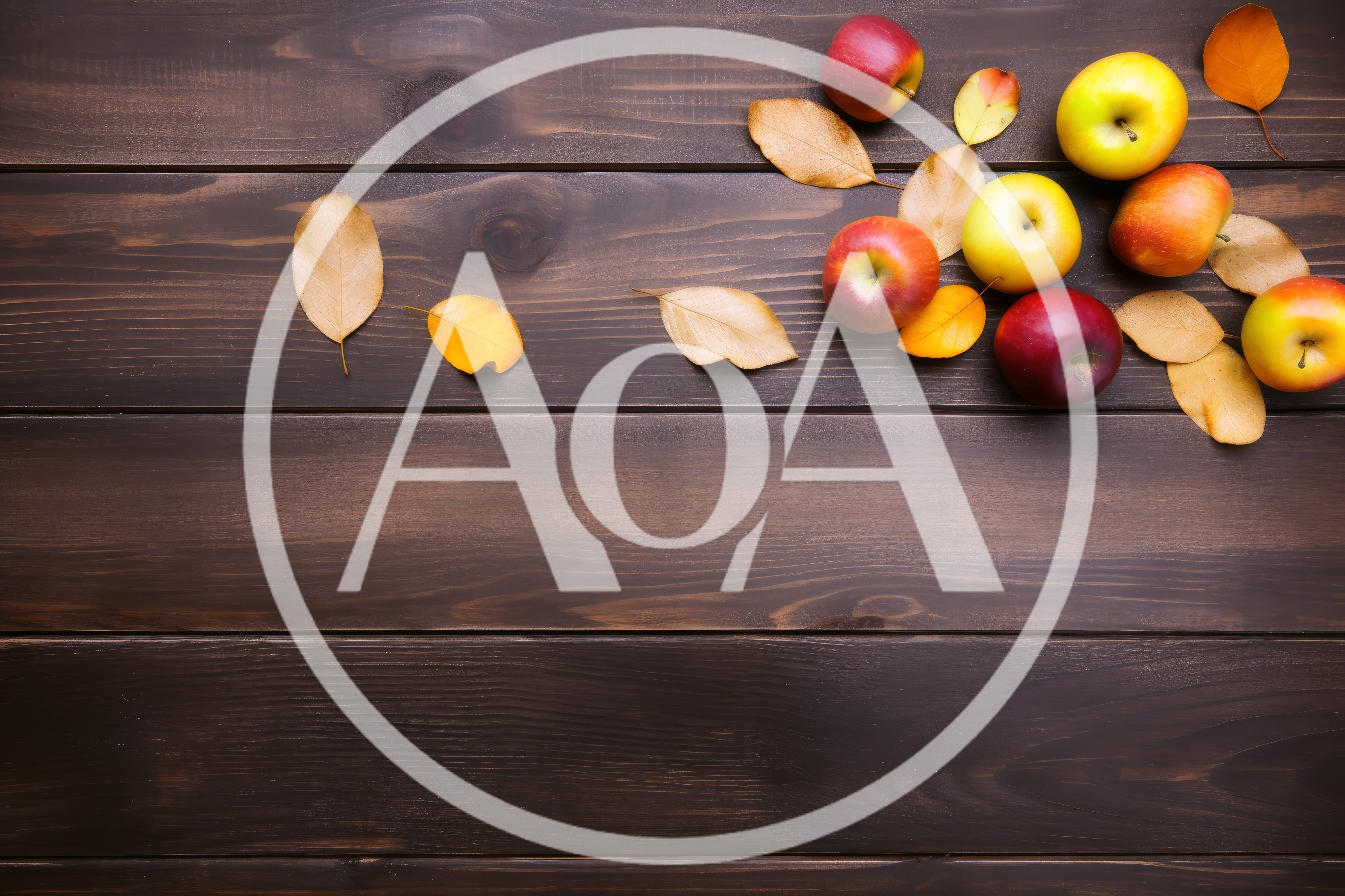 Fresh Apples And Autumn Leaves On Dark Wooden Background