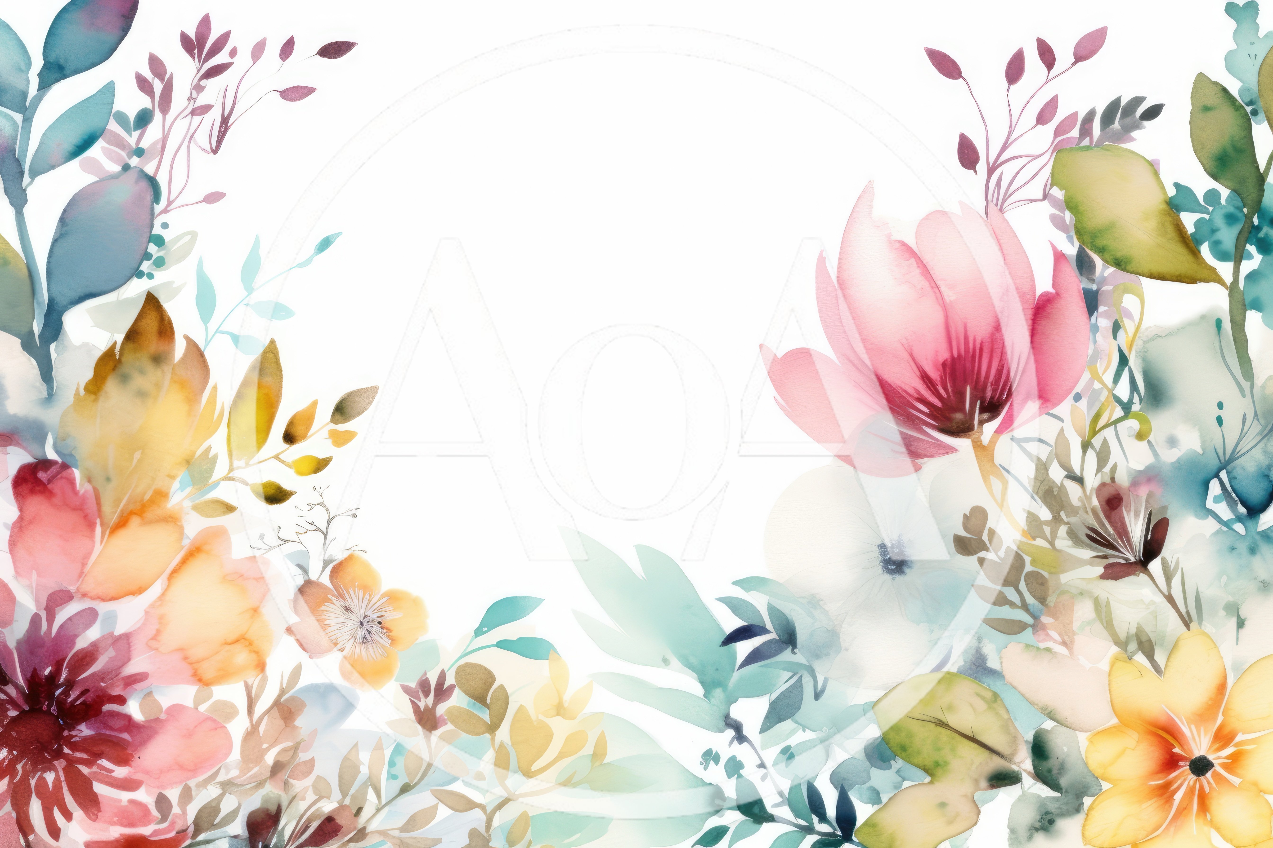 Watercolor Floral Frame With Soft Pastel Flowers