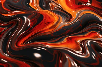 Abstract Liquid Swirls Of Orange And Black Paint