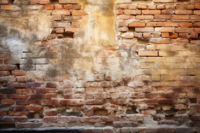 Weathered Red Brick Wall With Patches Of Plaster