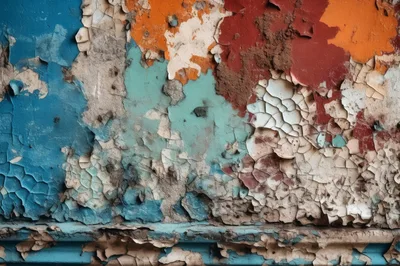Weathered Wall With Peeling Multi-Colored Paint Layers