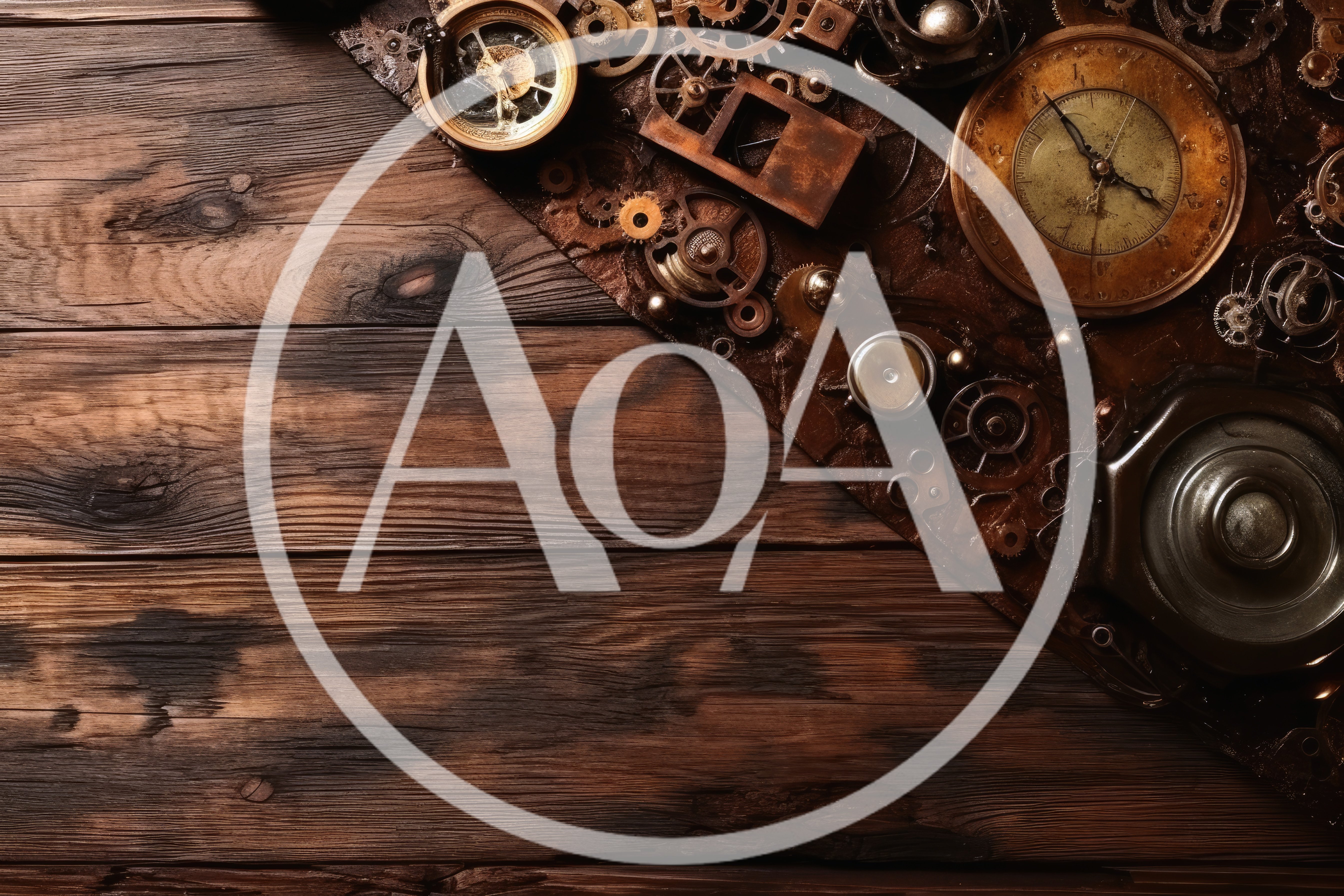 Steampunk Clockwork Mechanism on Rustic Wooden Background