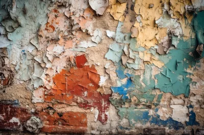 Weathered Wall With Peeling Layers Of Colorful Paint