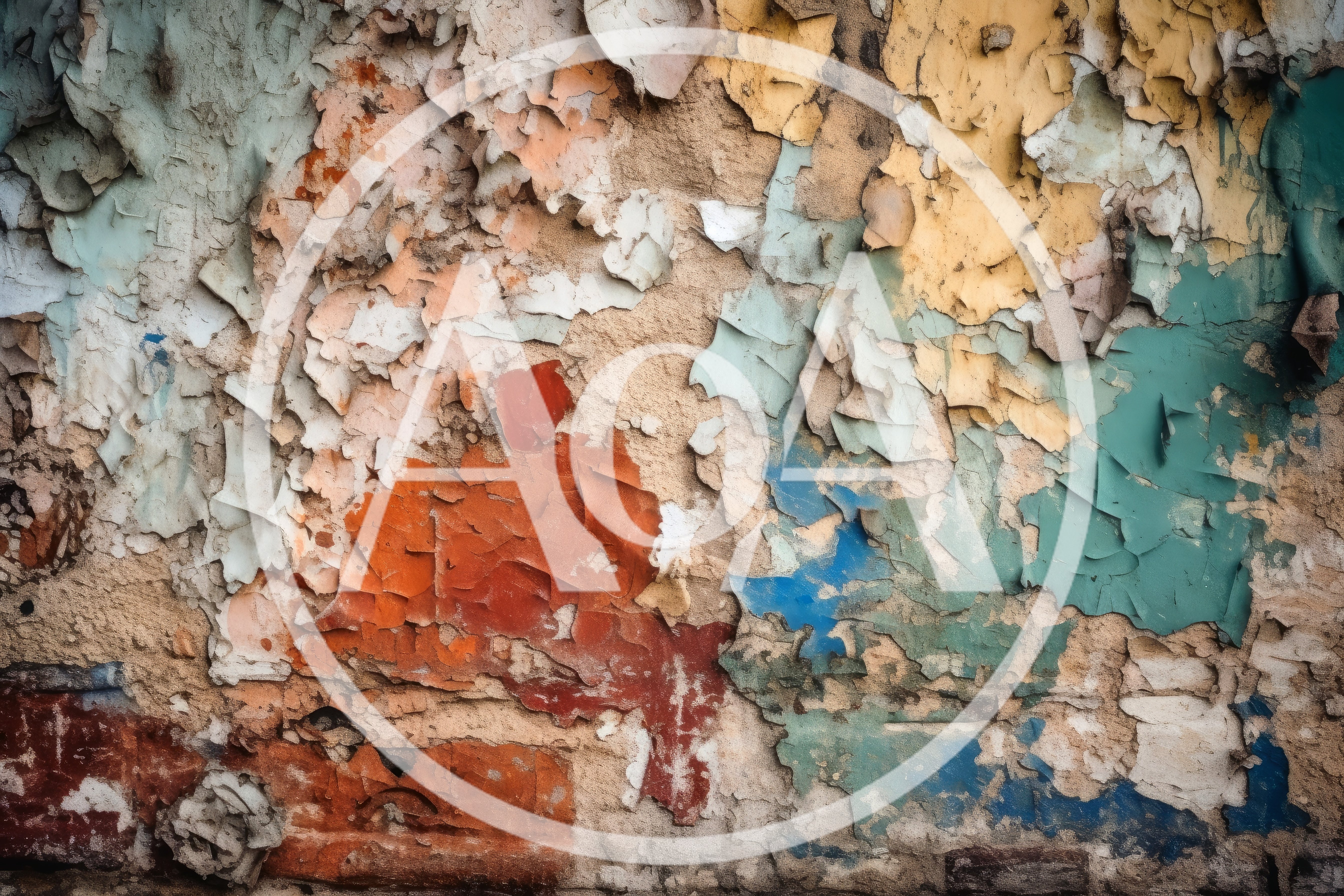 Weathered Wall With Peeling Layers Of Colorful Paint