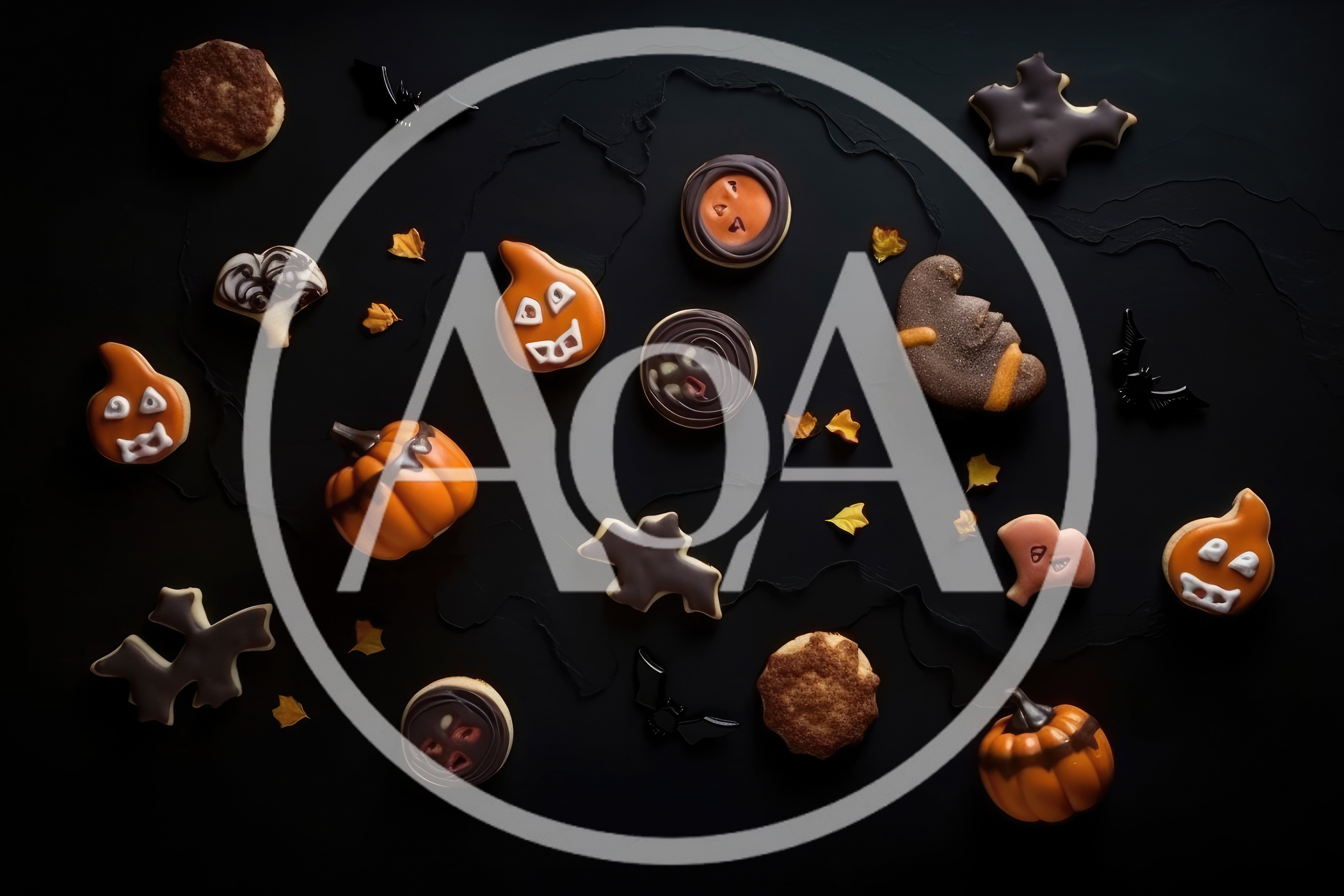 Halloween Themed Cookies And Decorations On Black Background