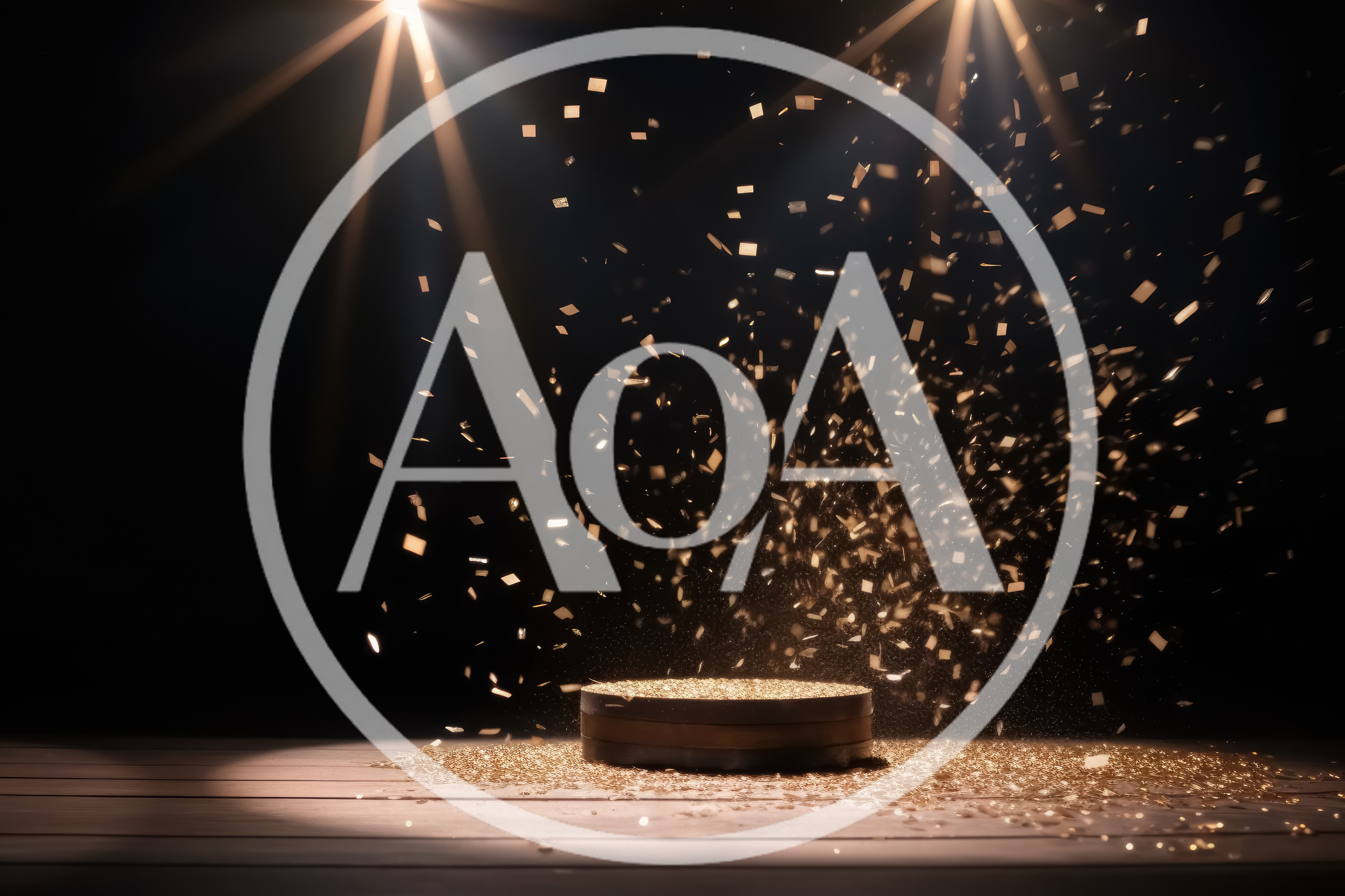 Empty Circular Podium With Falling Gold Confetti