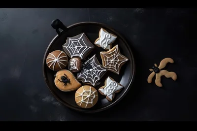 Halloween Cookies Decorated With Spiders And Webs