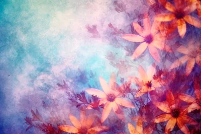Abstract Floral Background With Orange Flowers And Texture
