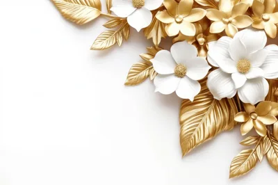 Elegant White Flowers With Metallic Gold Leaves
