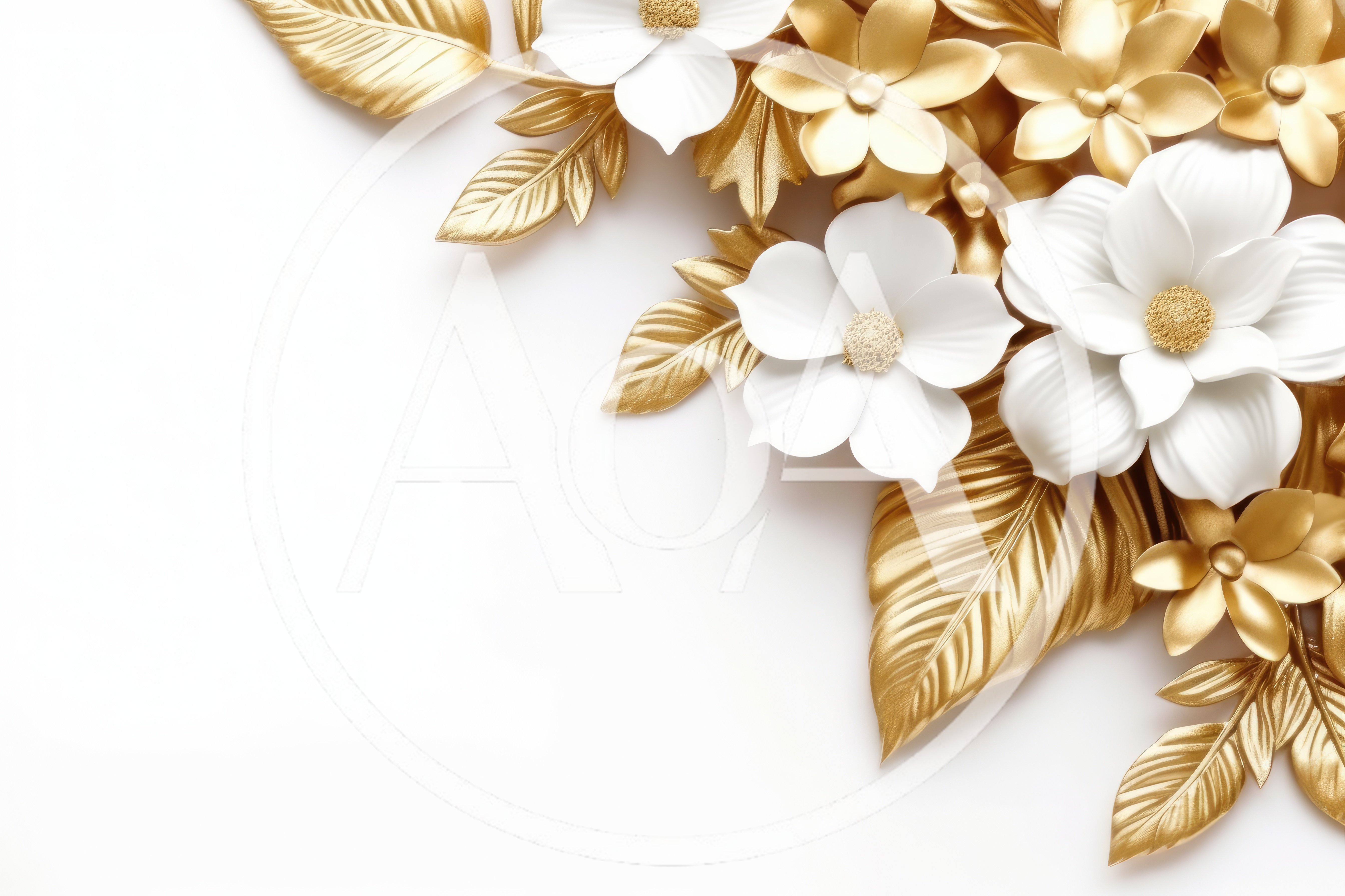 Elegant White Flowers With Metallic Gold Leaves